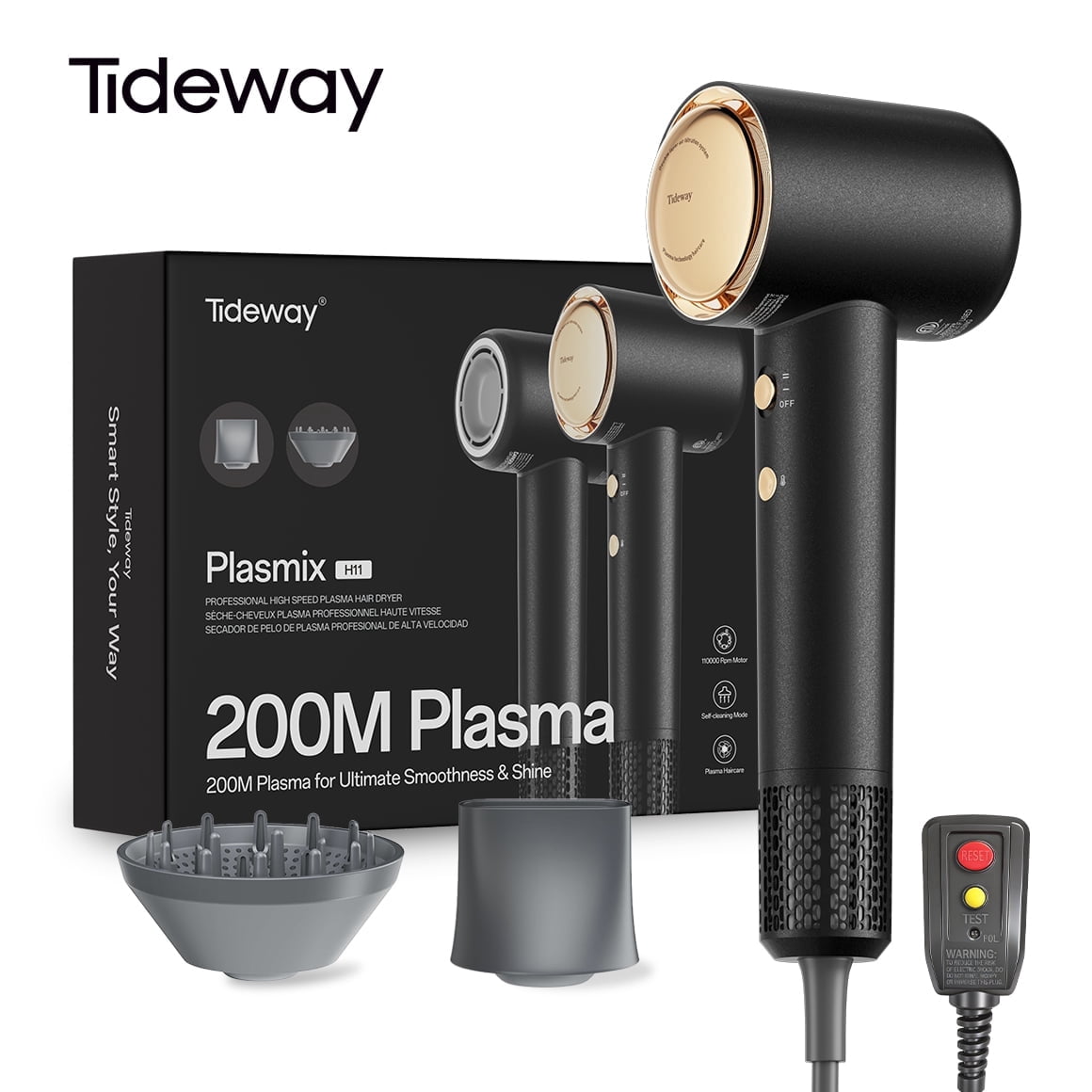 Tideway H11 Hair Dryer with Diffuser Black