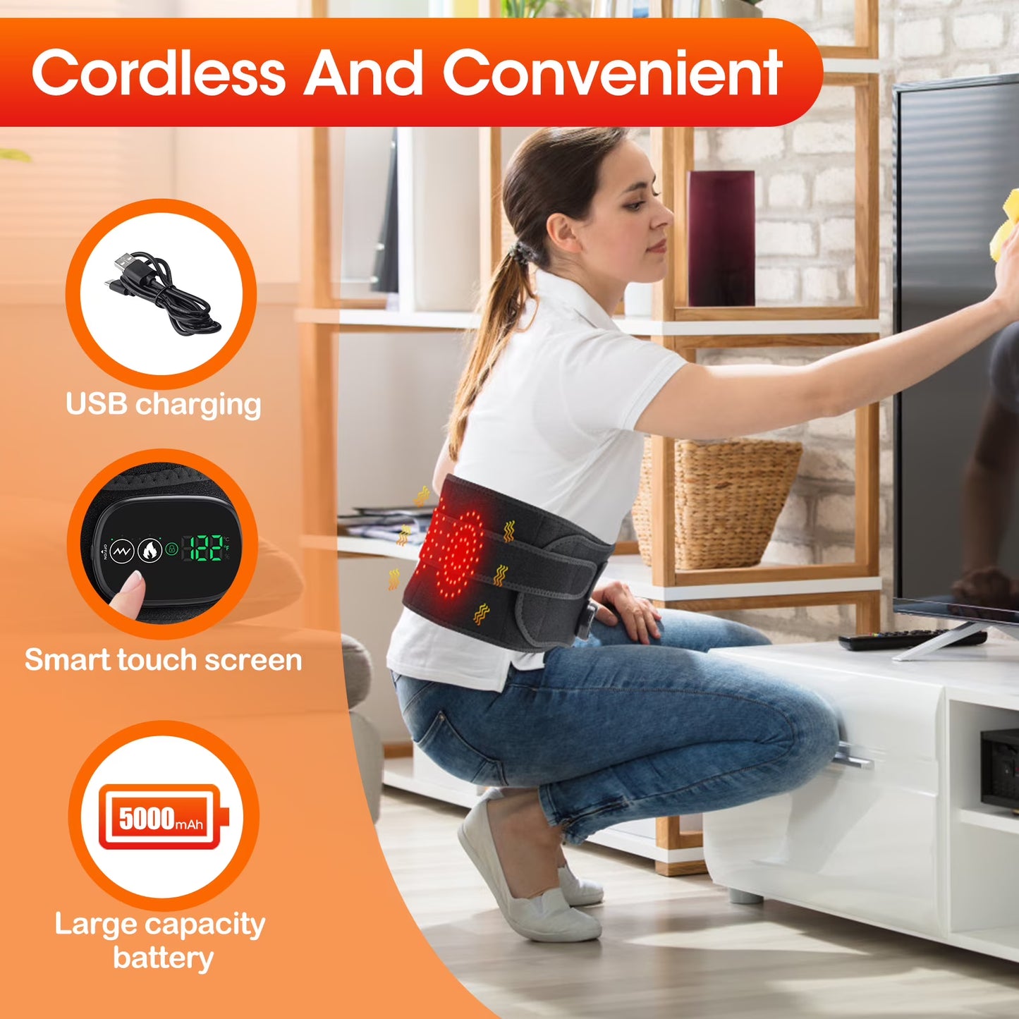 Cordless Heating Pad for Back Relief with Massager