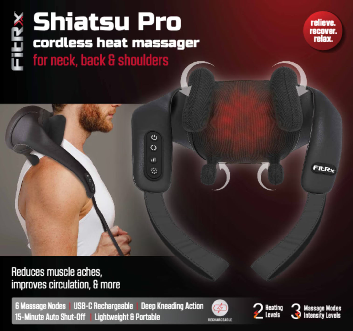 FitRx Shiatsu Pro Neck and Back Massager Heated