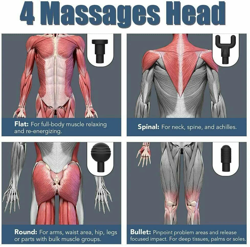 Massage Gun Percussion Massager with 4 Heads