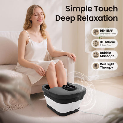 MaxKare Collapsible Foot Spa with Massager and Heat, Foot Spa Massager with Bubble Heat, Black