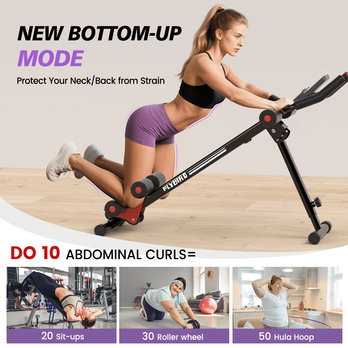 FLYBIRD Adjustable Ab Workout Equipment Foldable