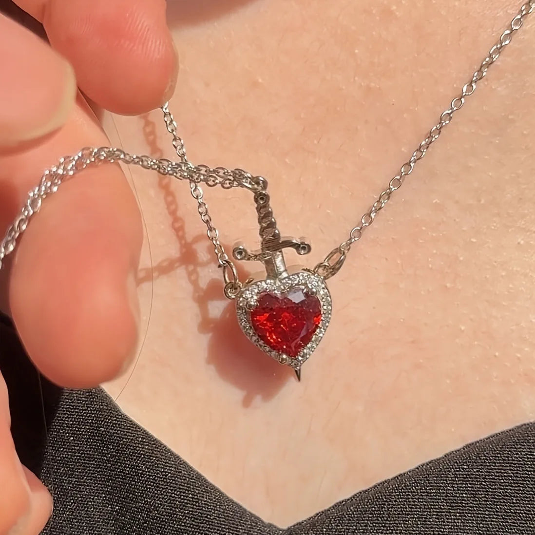 Heart Sword Couple Necklace