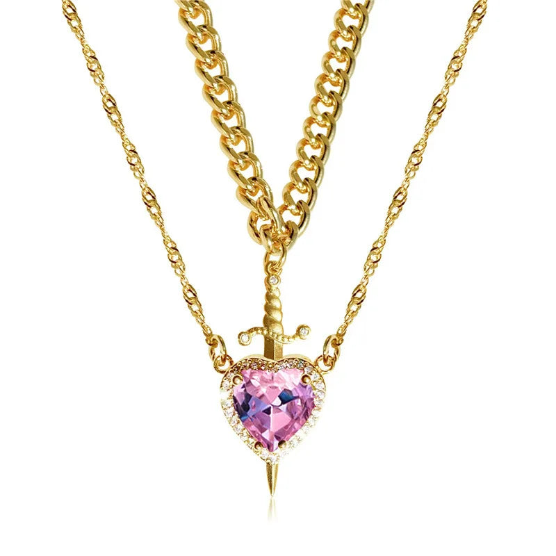 Heart Sword Couple Necklace