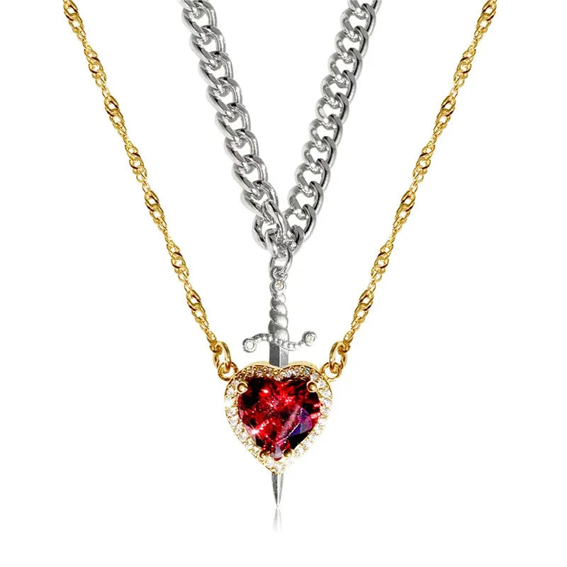 Heart Sword Couple Necklace