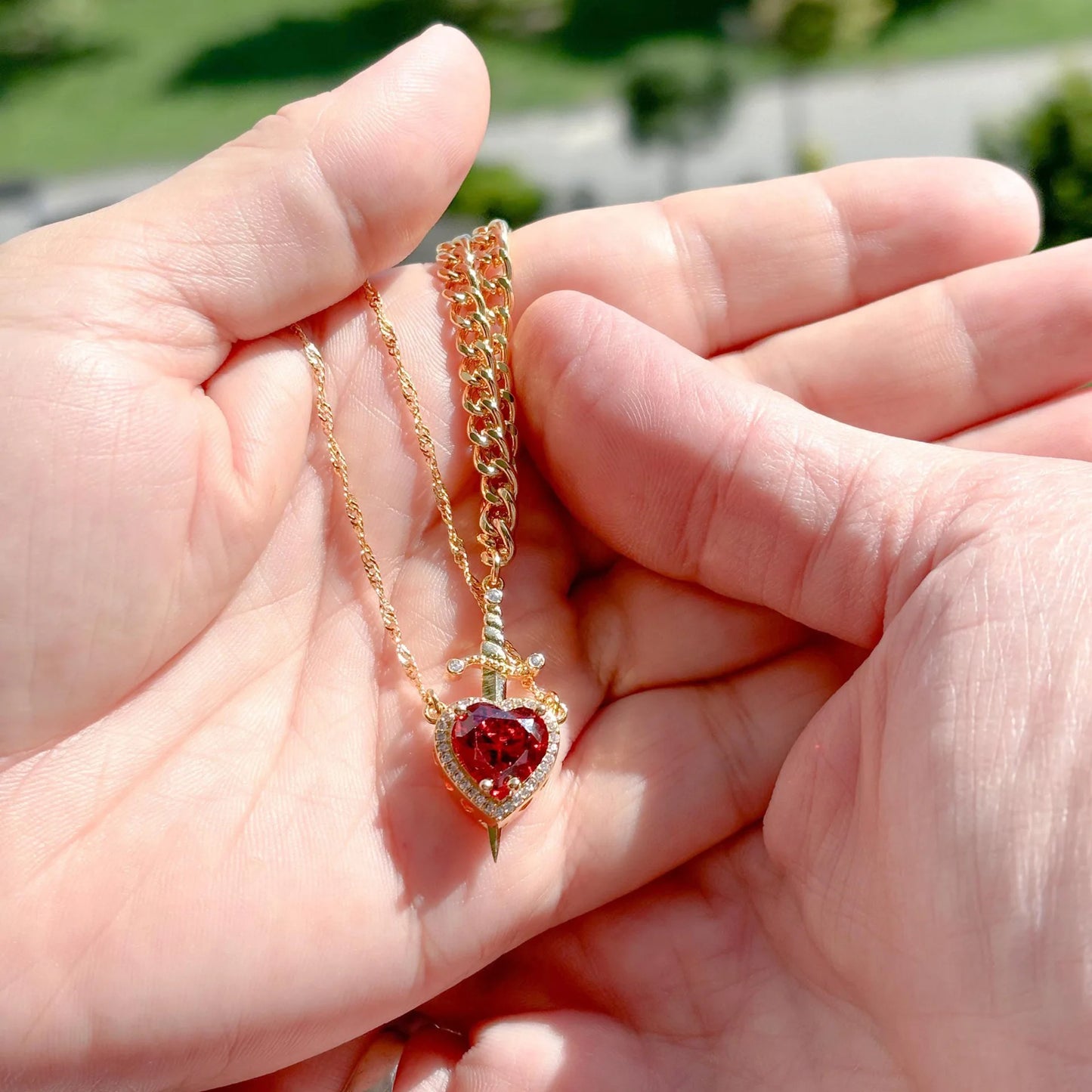 Heart Sword Couple Necklace