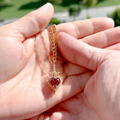 Heart Sword Couple Necklace