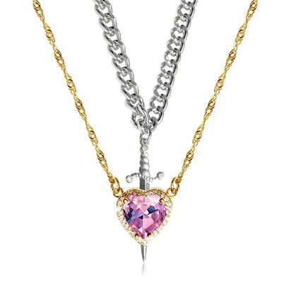 Heart Sword Couple Necklace