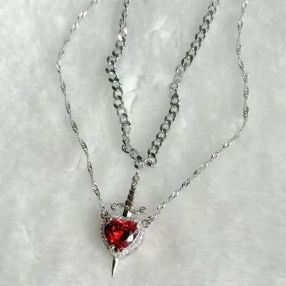Heart Sword Couple Necklace