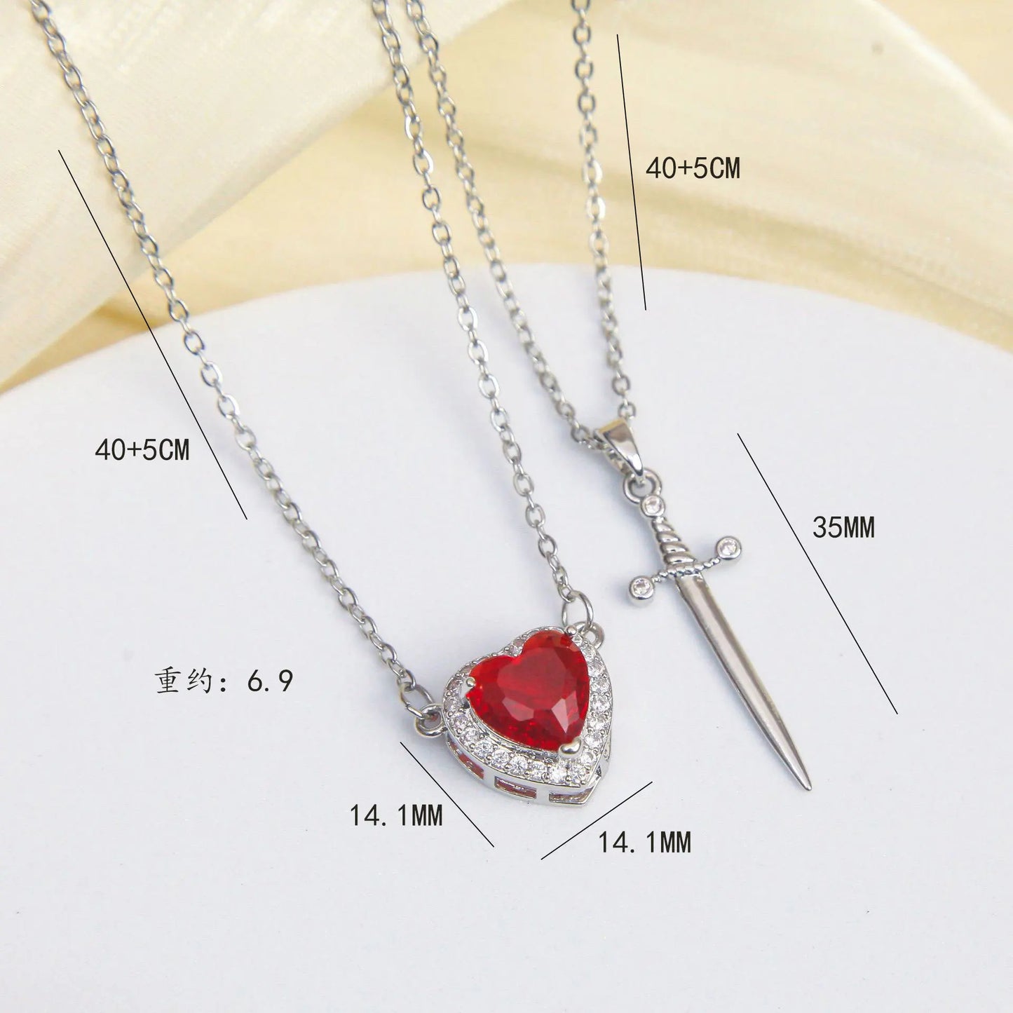 Heart Sword Couple Necklace