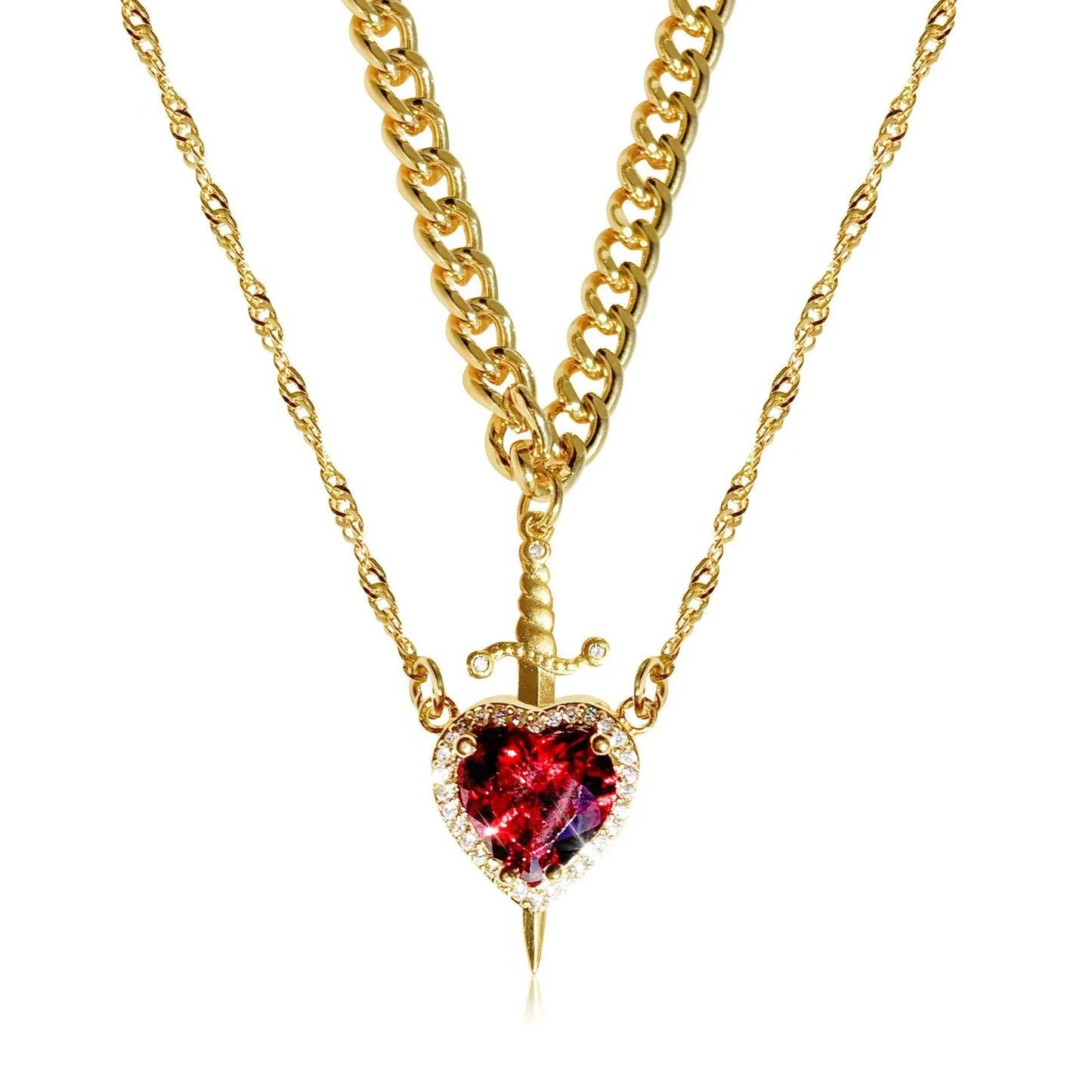 Heart Sword Couple Necklace