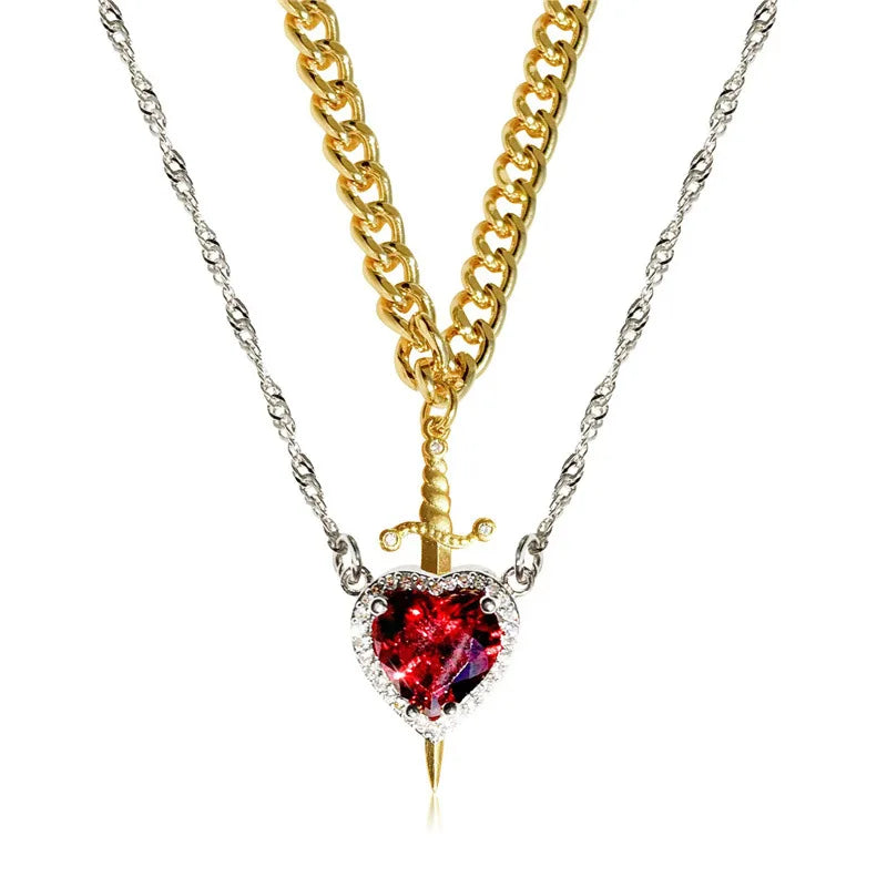 Heart Sword Couple Necklace