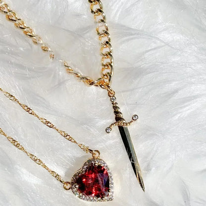 Heart Sword Couple Necklace
