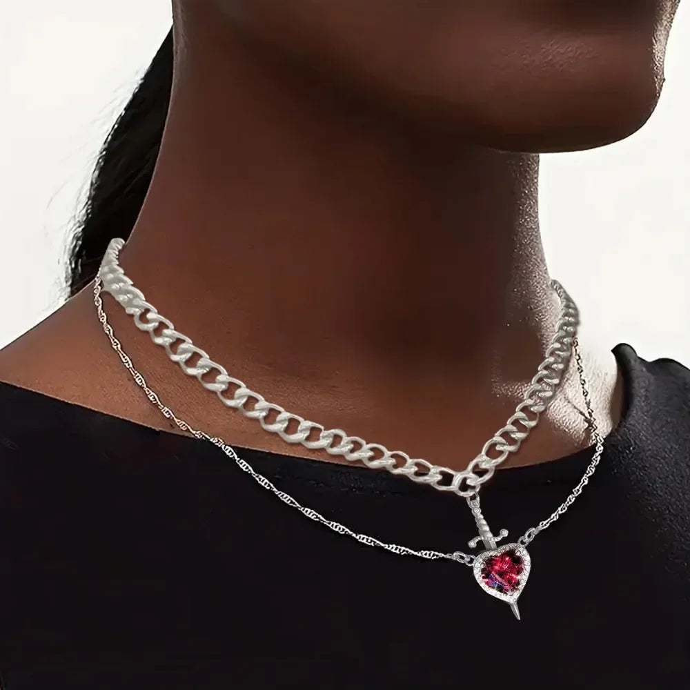 Heart Sword Couple Necklace