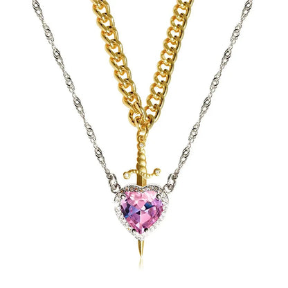 Heart Sword Couple Necklace
