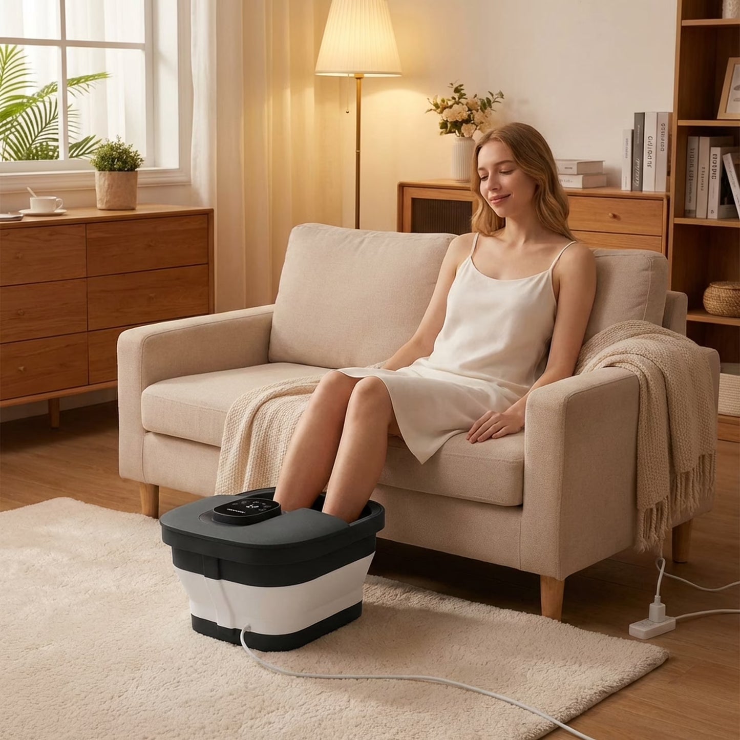 MaxKare Collapsible Foot Spa with Massager and Heat, Foot Spa Massager with Bubble Heat, Black