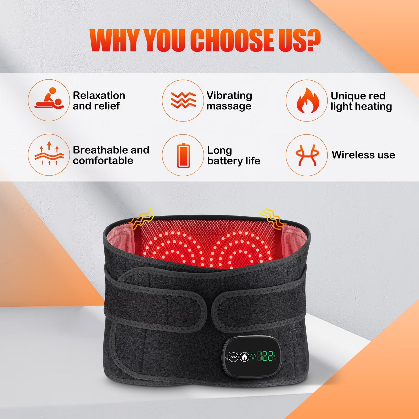 Cordless Heating Pad for Back Relief with Massager