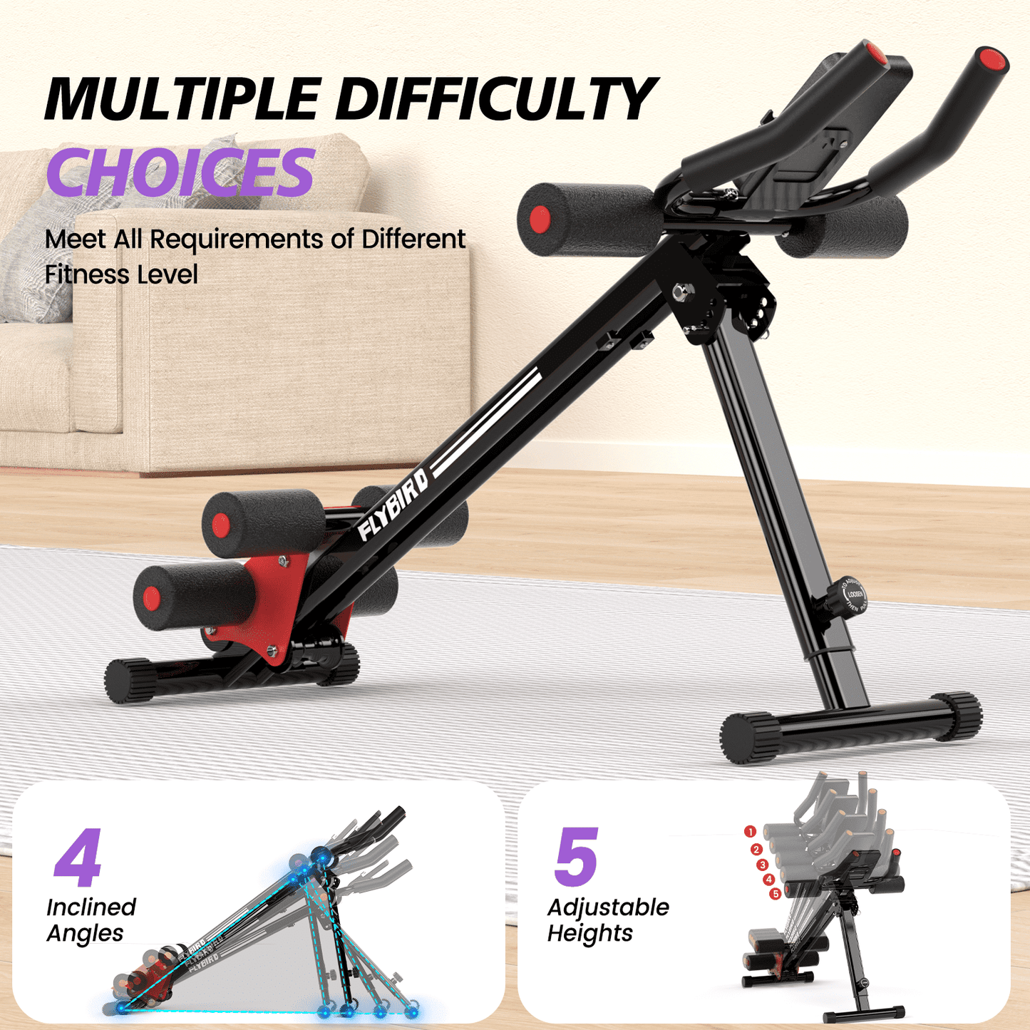FLYBIRD Adjustable Ab Workout Equipment Foldable