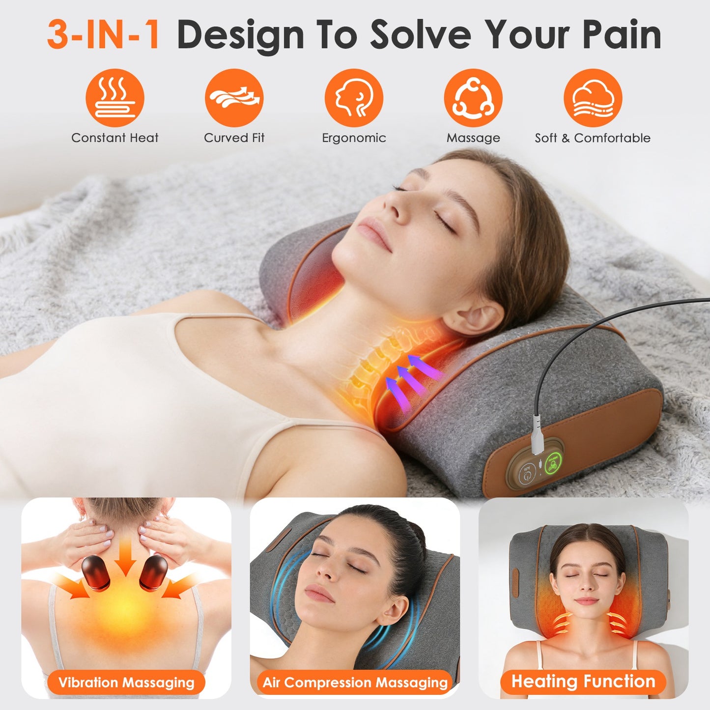 3-in-1 Neck Massager Pillow with Heat Compression